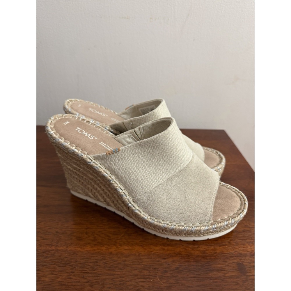 Toms Women's Monica Mule Suede Platform Wedge Sandals Metallic Size 8.5 NWOB